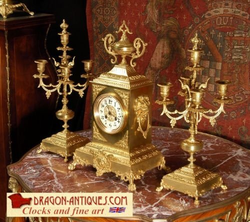 Antique French Gothic Clock Set ~ French - Circa 1890 ~